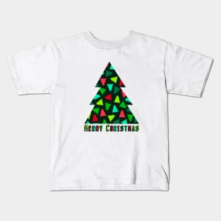 Christmas Tree Pattern in Green and Red Kids T-Shirt